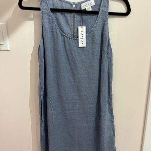 Velvet by Graham & Spencer Asymmetrical Linen Dress in Denim Blue